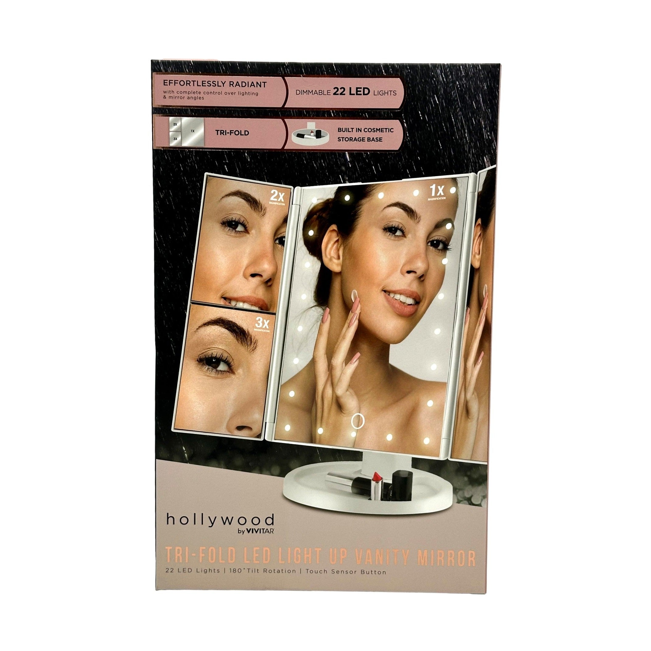 Box for "hollywood by Vivitar Tri-Fold LED Light Up Vanity Mirror".